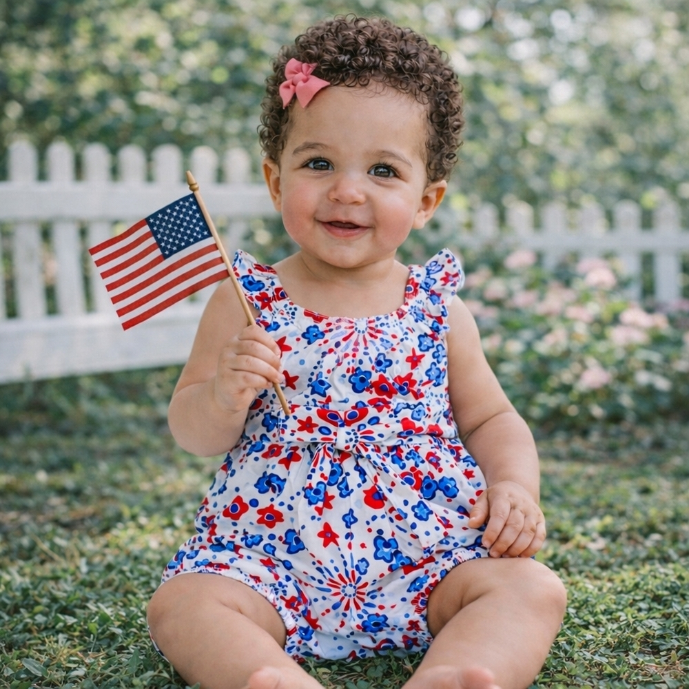 Classic Prep Patriotic Bubble Romper 3-6M | Red White Blue 4th of July